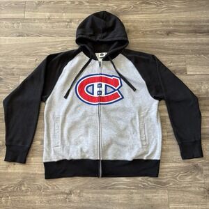 Montreal Canadiens Hoodie Mens XL Gray NHL Hockey Full zip MTL Habs Embroidered